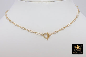 14 K Gold Toggle Double Wrap Necklace, Large Rectangle Drawn Chain with Lobster Clasp, Toggle